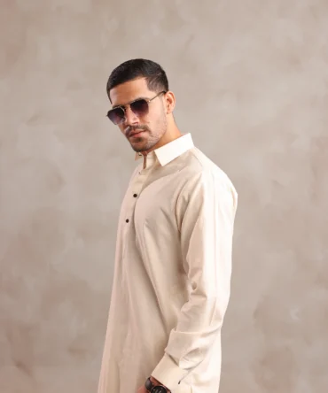 Cream Textured Kameez Shalwaar